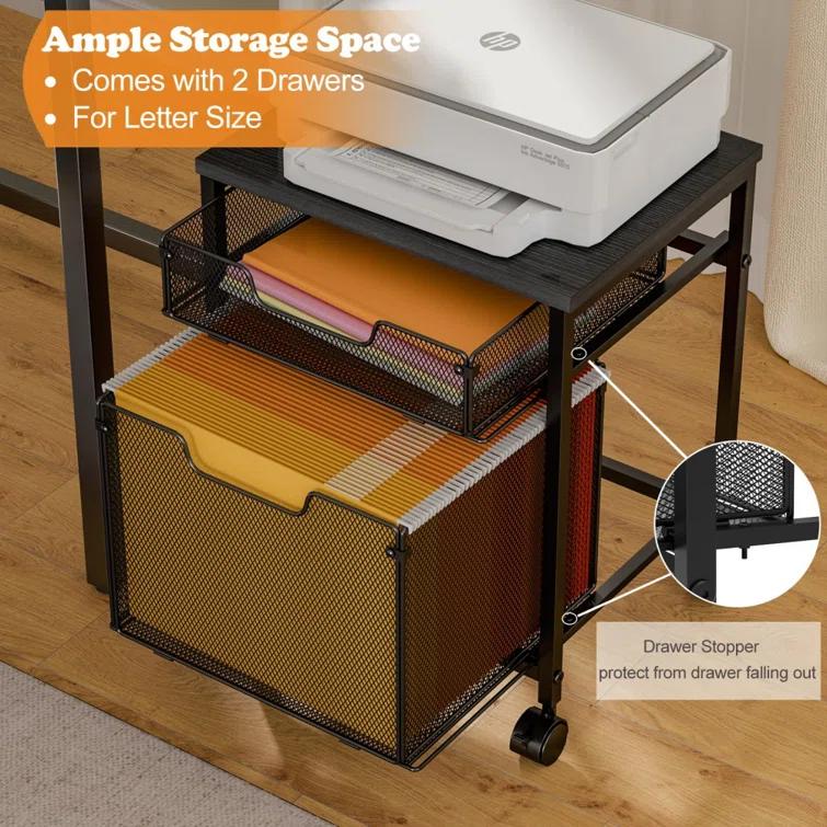 Rolling File Cabinet Cart,Printer Stand with 2 Drawers,Mobile Filing Cabinet on Lockable Wheels