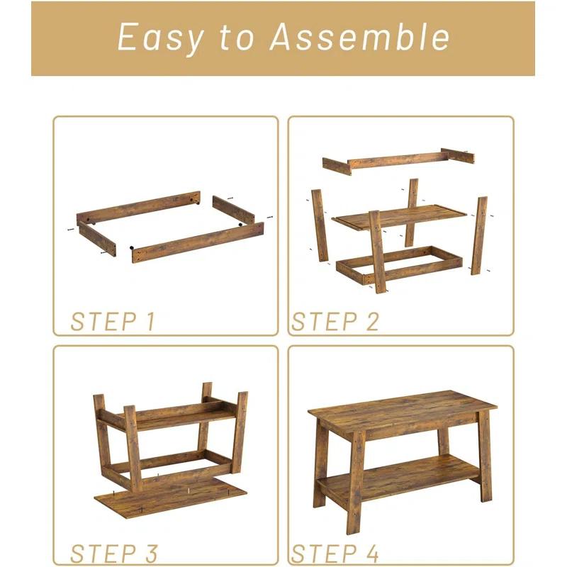 Winston Porter 2-Tier Coffee Table, Modern Farmhouse Coffee Table With Storage Shelf