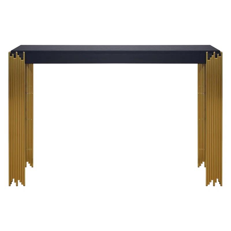 Benjara Theo Console Table, Gold Metal Legs, Retro Black Wood Frame 48 Inch