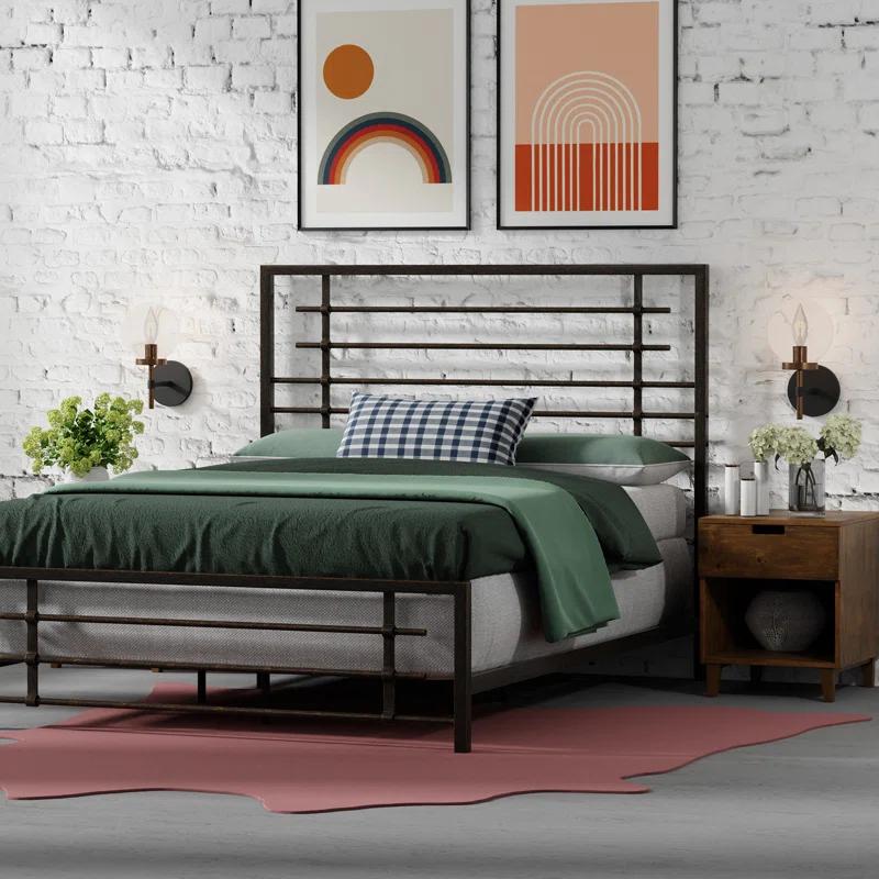17 Stories Mcintosh Industrial Metal Snap Assembled Bed Frame