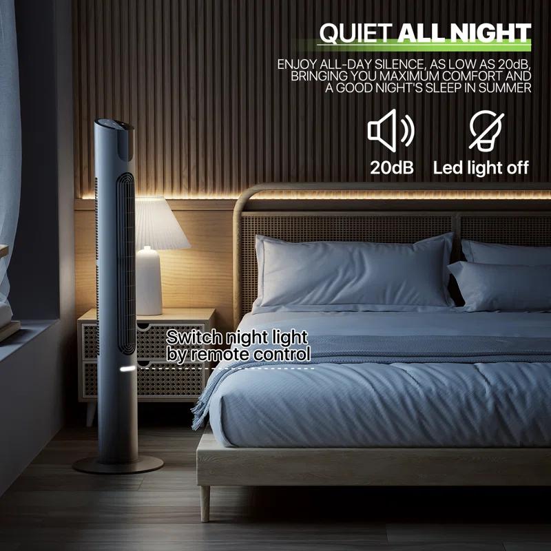 Bring Home Furniture 70° Oscillating Tower Fan with 8 Speed Settings 4 Modes LED Display Remote Control 12H Timer and Bladeless Design for Quiet Cooling in Bedroom or Home