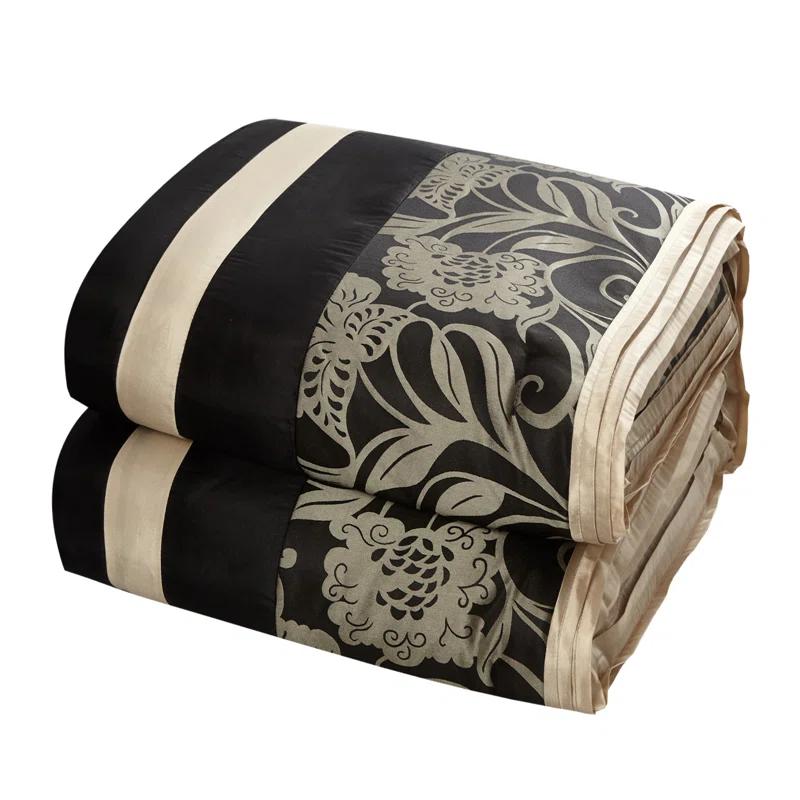 Nanshing America, Inc Fennville Black/Gold/Beige Microfiber 7 Piece Comforter Set