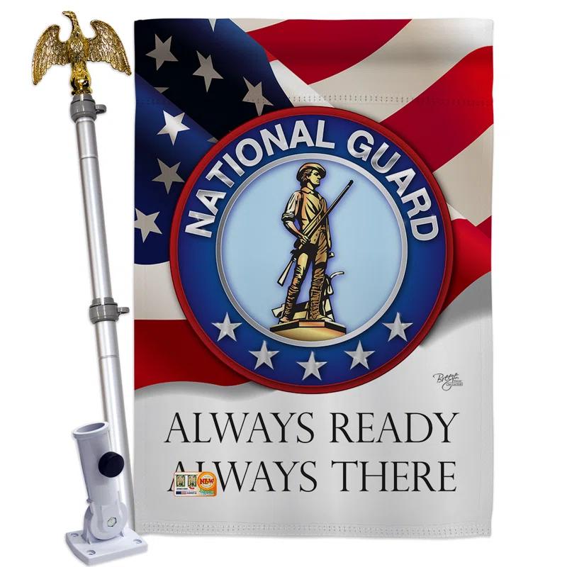 Breeze Decor BD-MI-HS-108020-IP-BO-D-US15-BD 28 x 40 in. National Guard Americana Military Impressions Decorative Vertical Double Sided House Flag Set with Pole Bracket Hardware