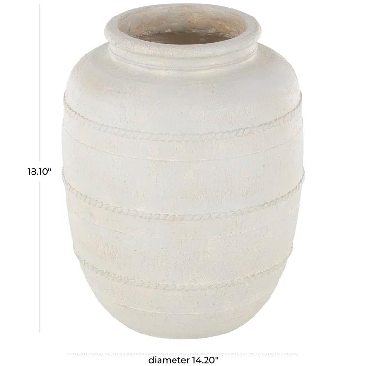 Tucson Magnesium Oxide Distressed Decorative Vase with Raised Braided Accents
