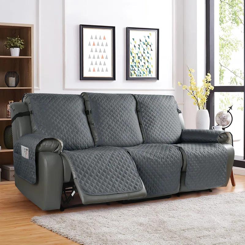 Latitude Run® Box Cushion Recliner 3 Seater Sofa Slipcover, Non-Slip Pet Reclining Couch Cover with Pockets Furniture Protector