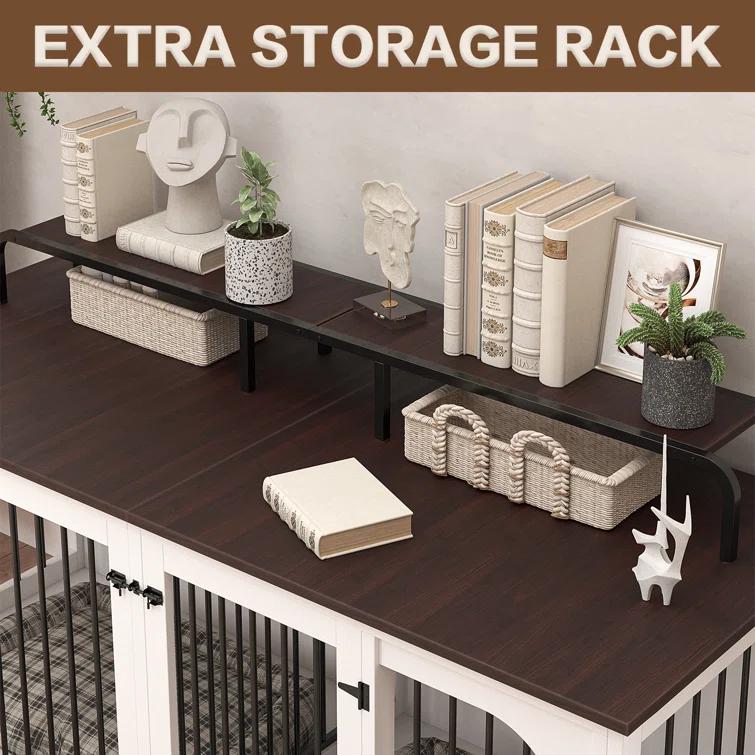 Tucker Murphy Pet™ 74.8" XXL Double Dog Kennel Furniture For Large Breed,Heavy Duty Wooden Dog Crate Cage Furniture Style With Storage Rack And Divider For 2 Dogs Indoor,White & Reviews | Wayfair