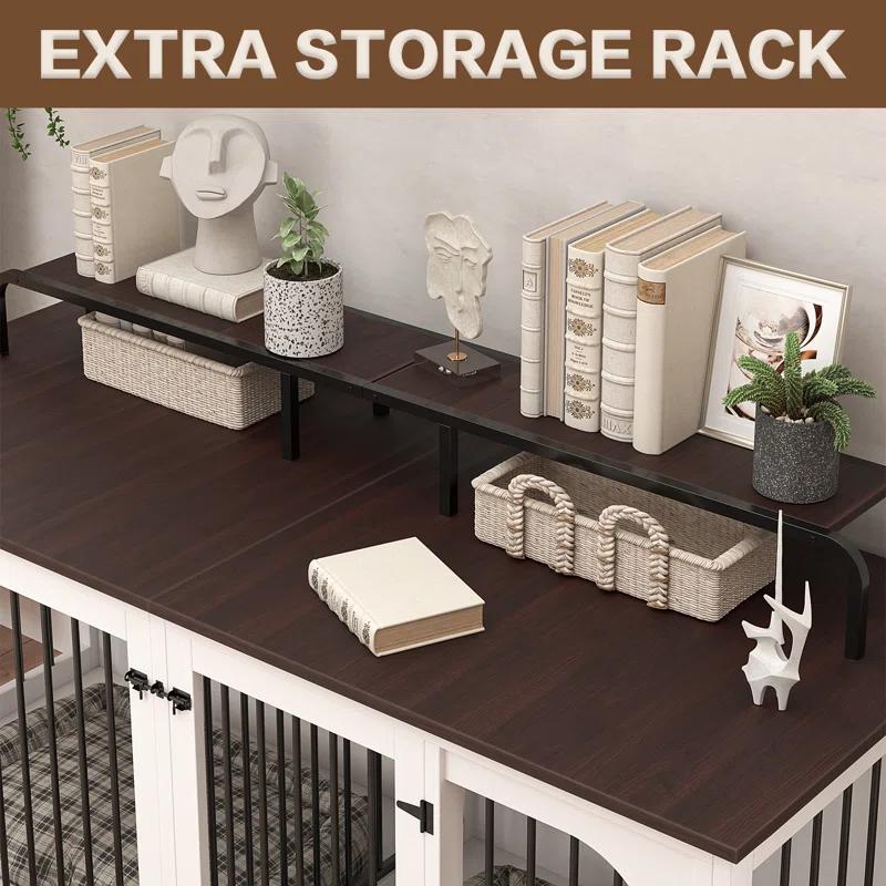 Tucker Murphy Pet™ 74.8" XXL Double Dog Kennel Furniture For Large Breed,Heavy Duty Wooden Dog Crate Cage Furniture Style With Storage Rack And Divider For 2 Dogs Indoor,White & Reviews | Wayfair