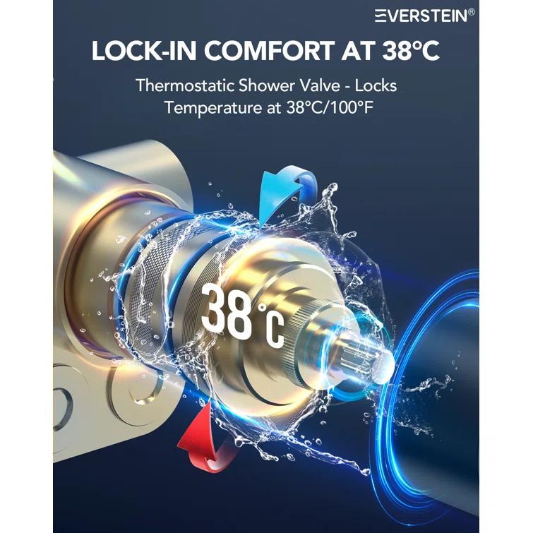 EVERSTEIN Music Thermostatic Shower System,Dual Showerheads with LED Mood Lighting SFS-1051-BK