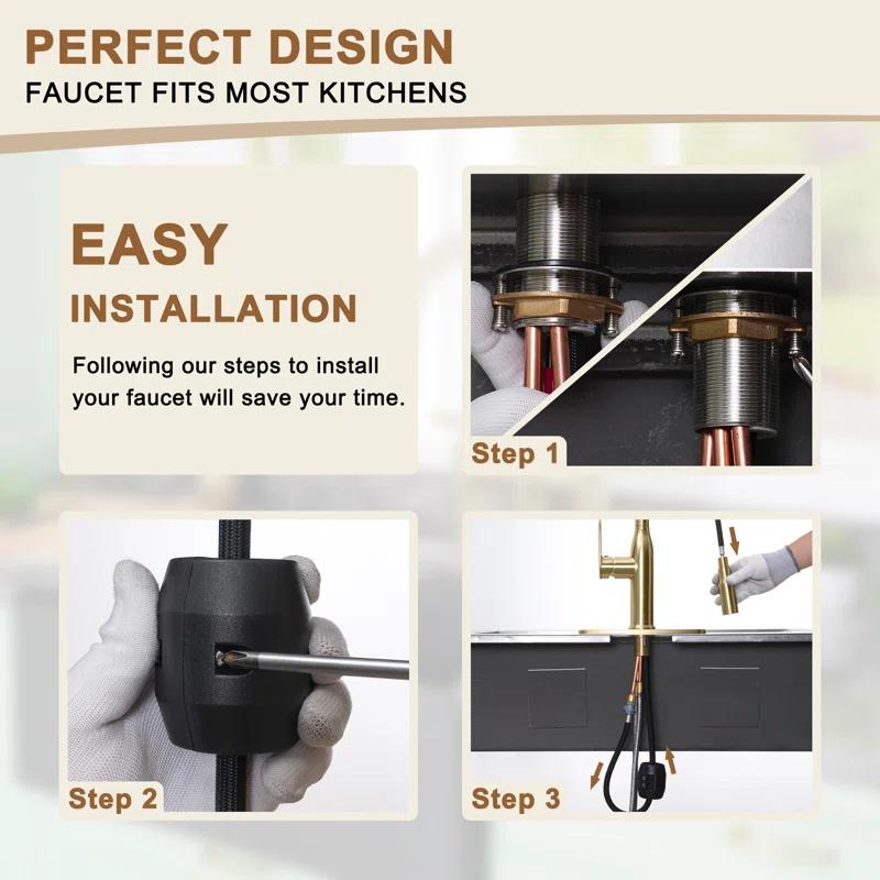 CASAINC CASAINC Single-Handle Pull-Down Kitchen Faucet Single Hole Faucet CA-D4171-BG