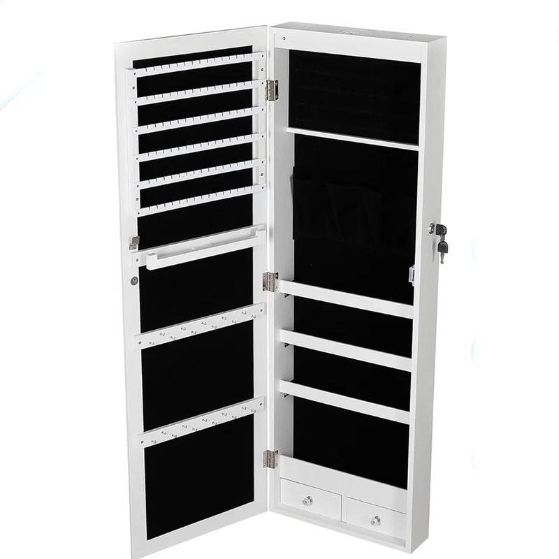 NIERBO Rustic Rectangular Wall-Mounted Jewelry Armoire With Built-In Lighted Mirror - Ultimate Jewelry Organizer For Women's Face Makeup - Perfect For Anniversary Gifts