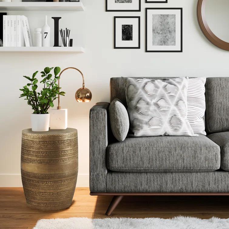 Simpli Home 15"W Metal Boho End Table with Drum Design and Textured Finish, Assembled