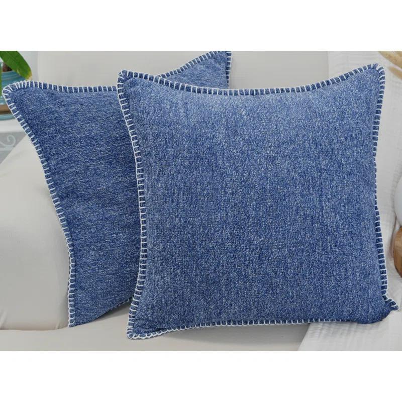Oveesha Tassel Soft Chenille Throw Pillow Covers With Stitched Edge (Set of 2)