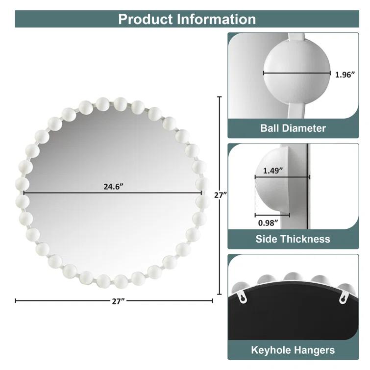 Marlowe Beaded Round Metal Wall Mirror