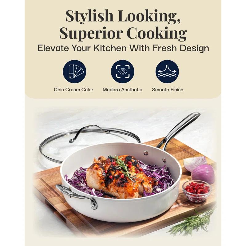 Gotham Steel Gotham Steel Naturals Cream Ultra Nonstick Ceramic 5.5 Qt Jumbo Cooker Pan with Lid