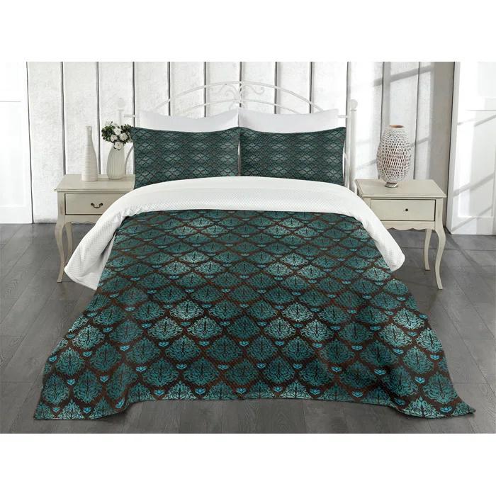 Ambesonne Ambesonne Brown and Blue Bedspread Set Grungy Swirls Teal Brown Pale Blue