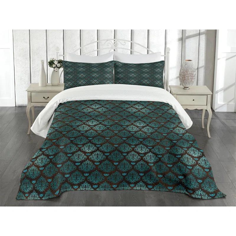 Ambesonne Ambesonne Brown and Blue Bedspread Set Grungy Swirls Teal Brown Pale Blue