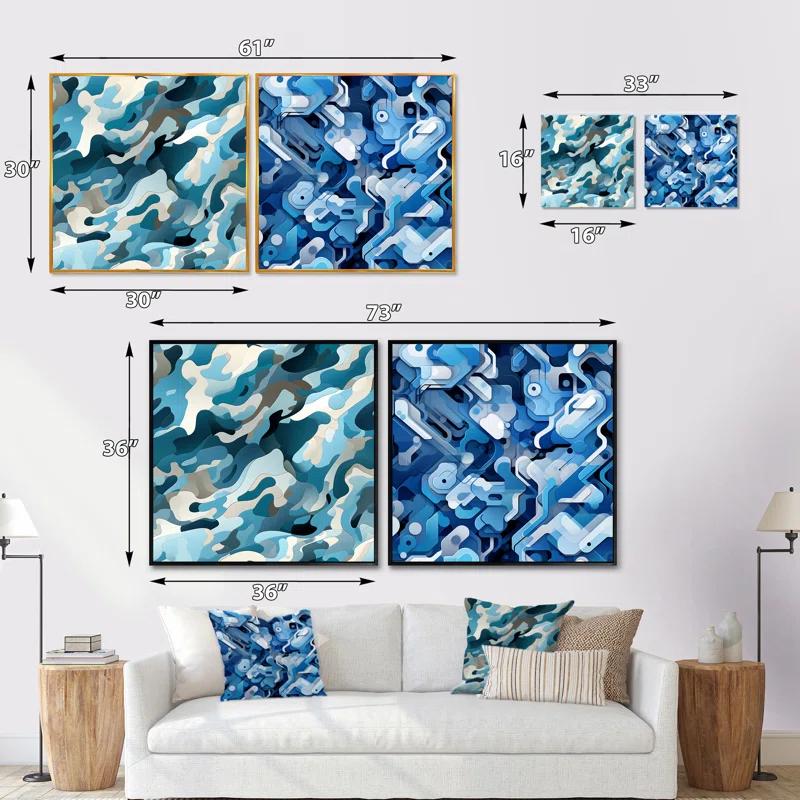 Design Art Blue Futuristic Stealth - Abstract Square Collage Set Of 2 | Wayfair