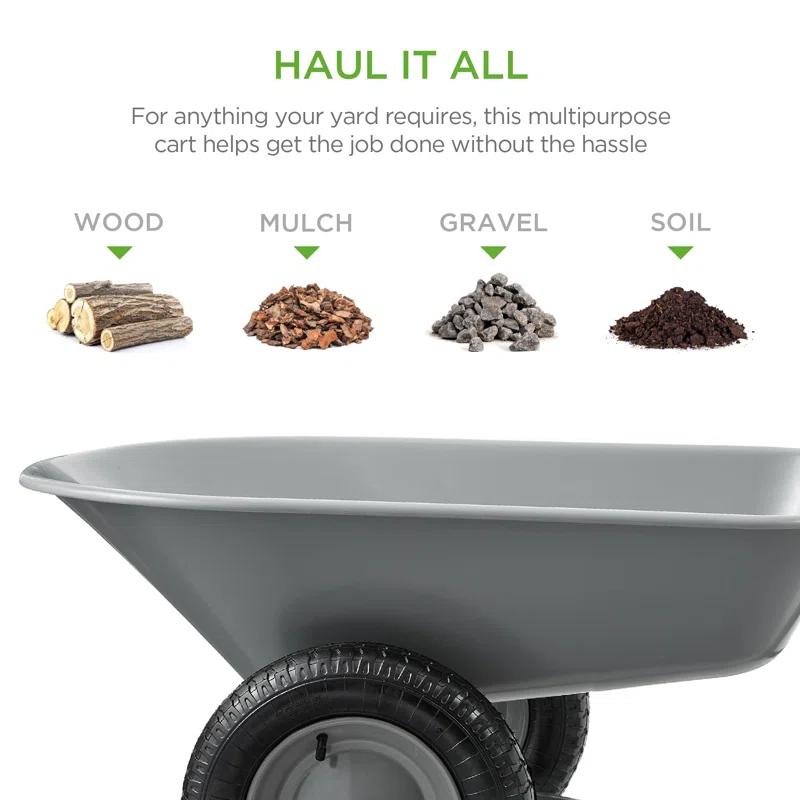 Best Choice Products Best Choice Products Dual-Wheel Home Wheelbarrow Yard Garden Cart For Lawn, Construction