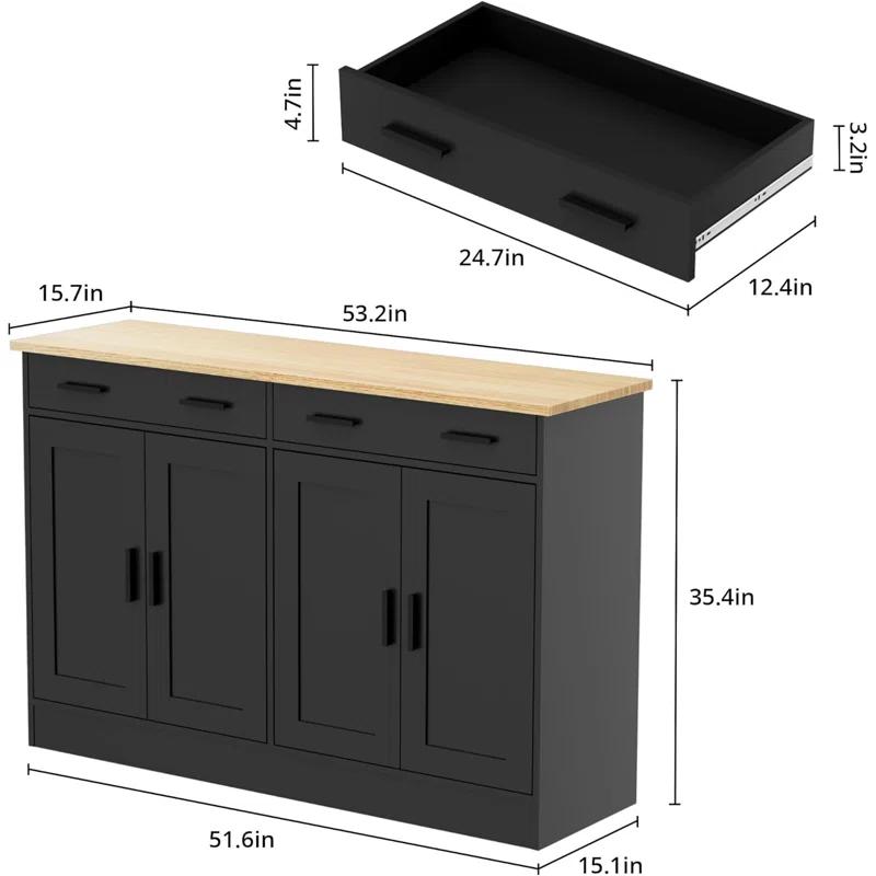 Winston Porter Buffet Cabinet, Coffee Bar Cabinet With 2 Drawers & 4 Doors, Kitchen Buffet Sideboard For Living Room, Kitchen