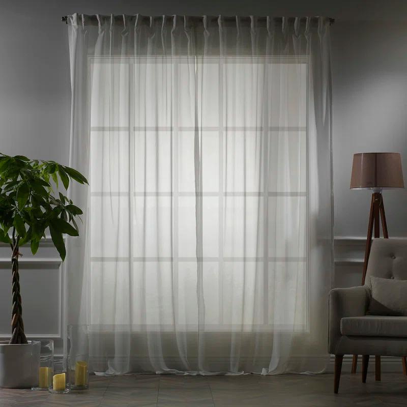 Extra Wide & Extra Long Faux Silk Crep Chifon Sheer Curtain Panels (Set of 2)