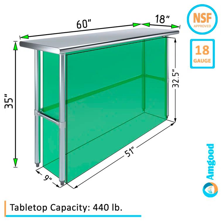 Amgood Stainless Steel Open Base Work Table
