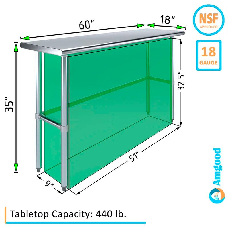 Amgood Stainless Steel Open Base Work Table