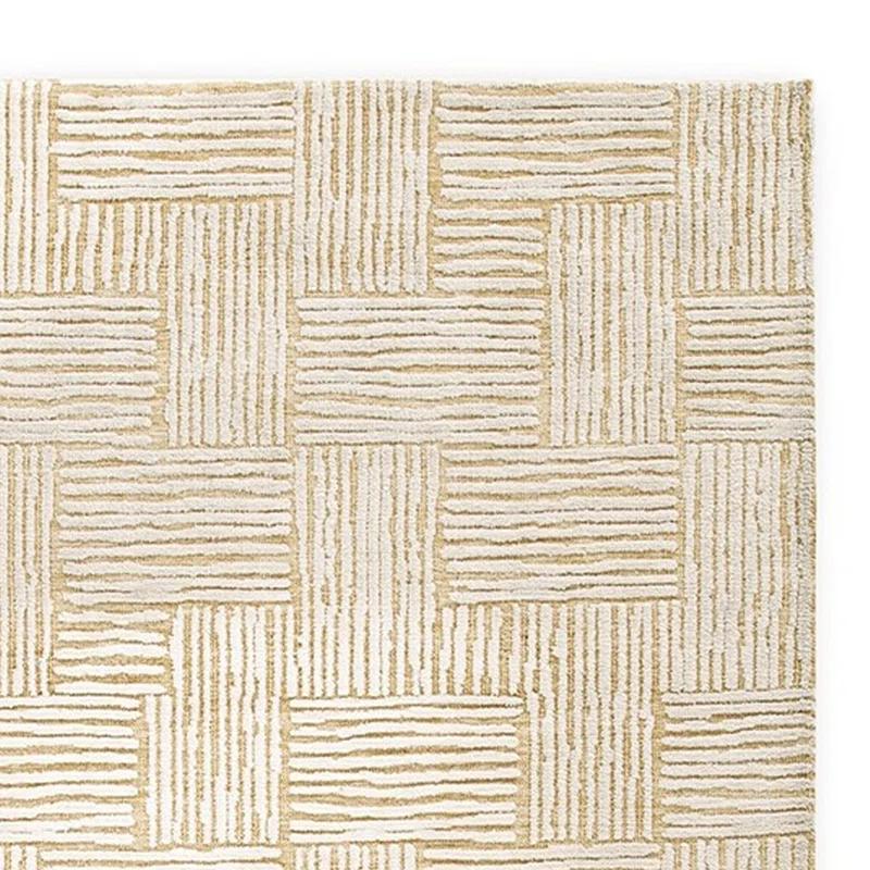 Benjara Aden 8 X 10 Large Area Rug, Handwoven Basket Weave Design, Beige Polyester