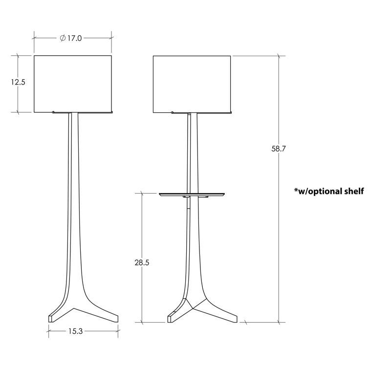 Black Amaretto Walnut Tripod Floor Lamp with Shelf