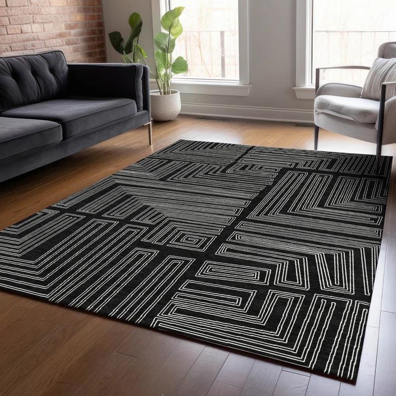 Machine Washable Indoor/Outdoor Chayden ACN1045 Black Rug
