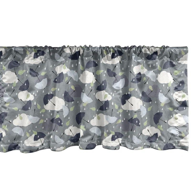 Ambesonne Ambesonne Weather Valance Pack of 2 Rain and Umbrella Patterns Pale Green and White