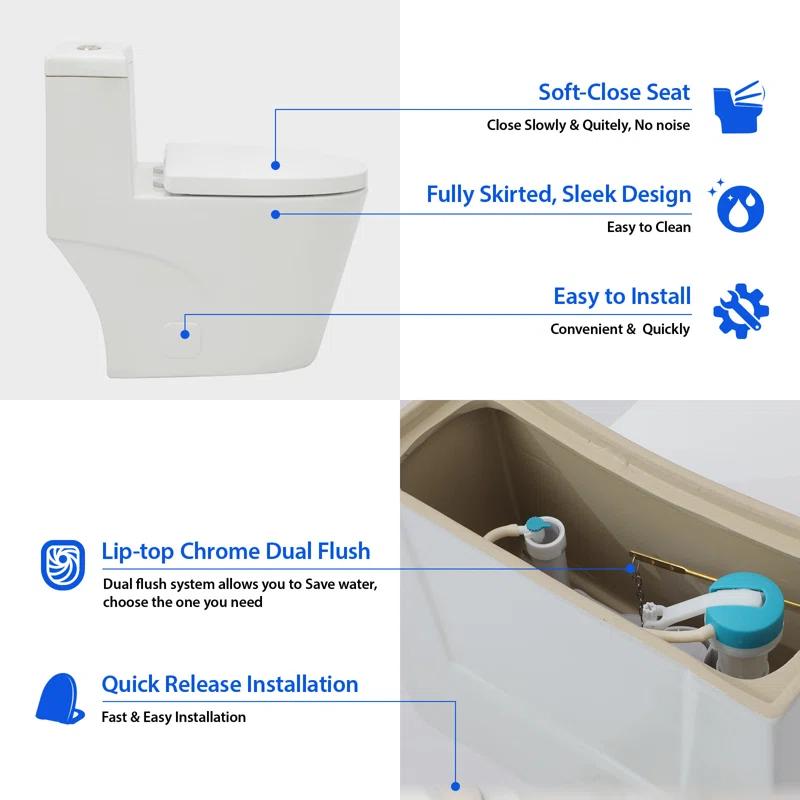 Sarlai S-MT112TD Sarlai 1.6 Gallons GPF Elongated Comfort Height Floor Mounted One-Piece Toilet (Seat Included)