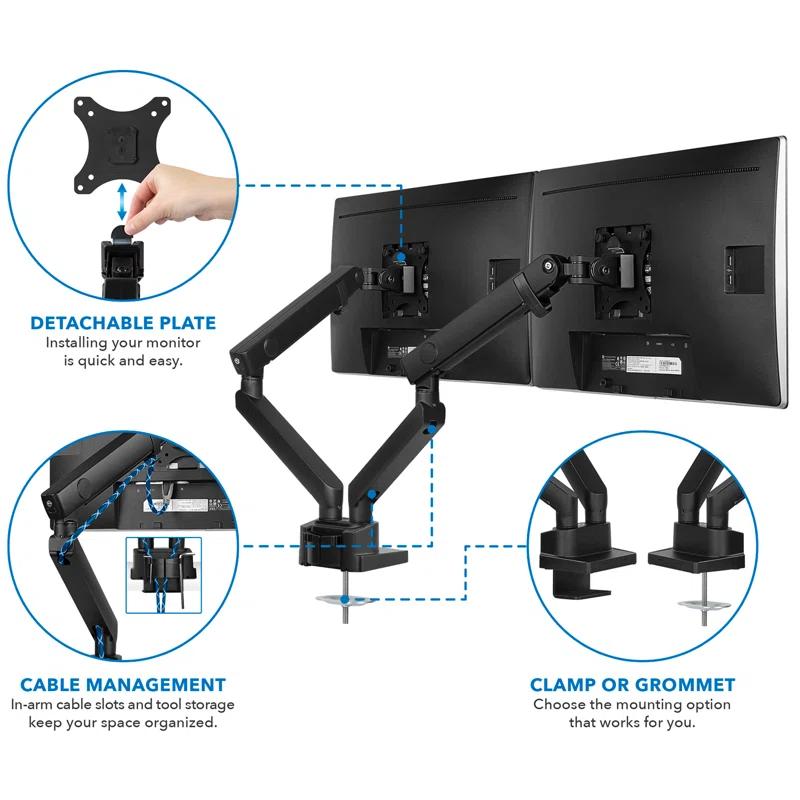 Mount-It Height Adjustable Articulating Dual Monitor Arm Mount Desk Stand | For 17 - 32 in. Screens