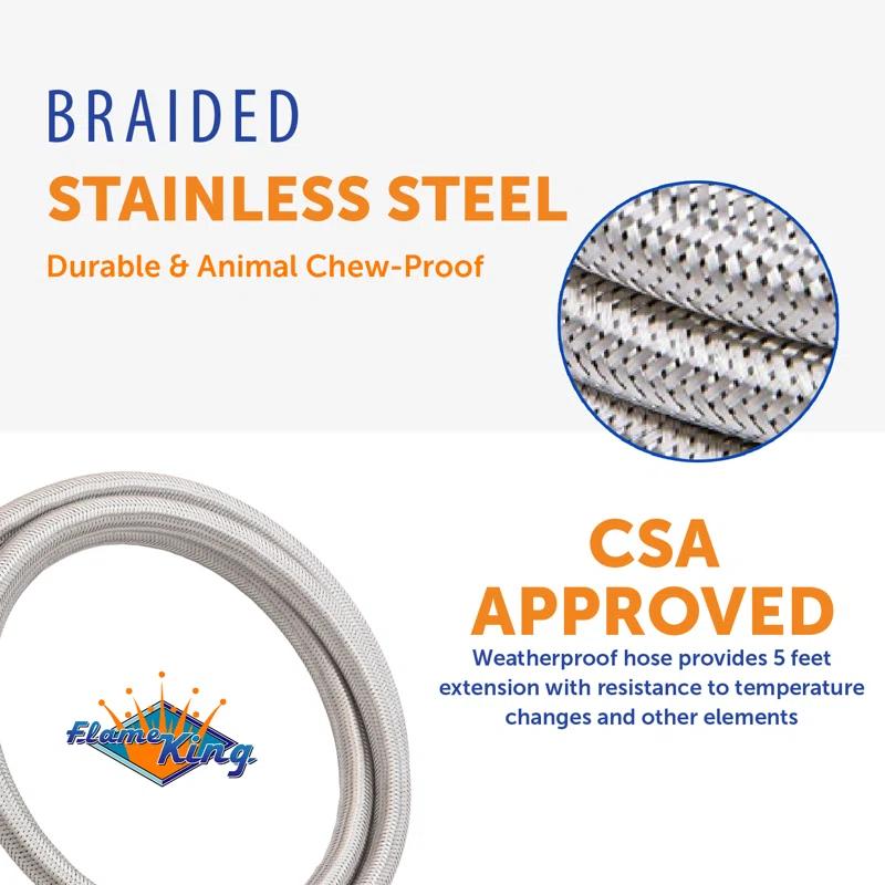 Flame King Flame King 5ft Steel Braided Hose, 1lb to 20lb Adapter for Portable Appliances