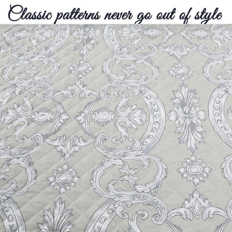 Cozy Line Home Fashion Gray Taupe Floral Majesty Medallion Geometric Shapes Quilt Set