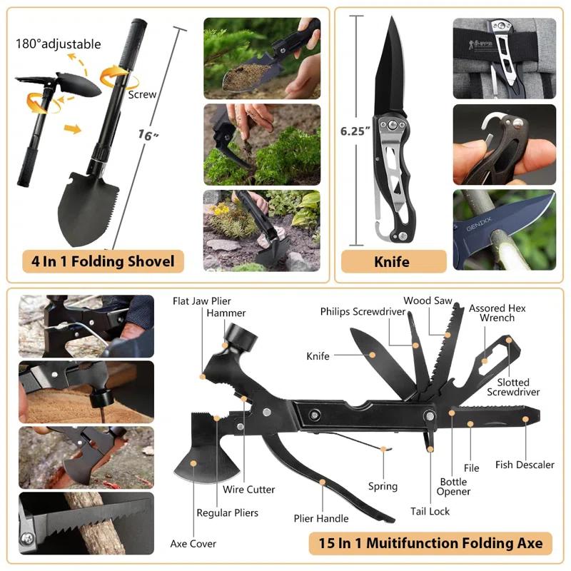 LIFETIME FLOORING LLC Survival Kit, 250Pcs Survival Gear First Aid Kit With Molle System Compatible Bag And Emergency Tent, Emergency Kit For Earthquake, Outdoor Adventure, Hiking, Hunting, Gifts