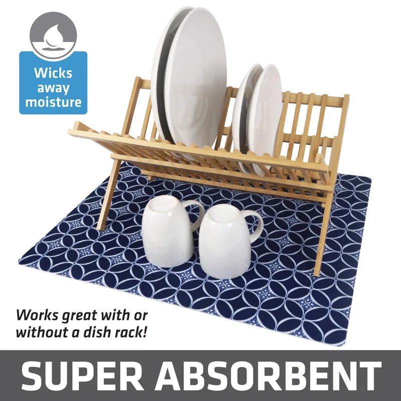 Low-Profile Dish Drying Mat, Drip Pad For Kitchen Counter - Thin/Absorbent/Waterproof/Easy To Clean