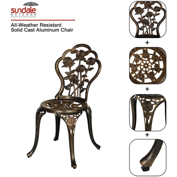 Bloomsbury Market Busselton Round 4 - Person Cast Aluminum Patio Bistro Set Brown