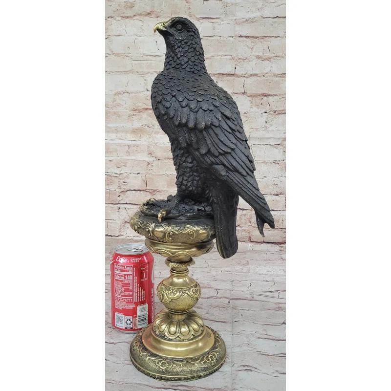 Red Barrel Studio® Kevis Hot Cast Bronze Eagle on Golden Pedestal Signed Original Wildlife Birds Art by Milo