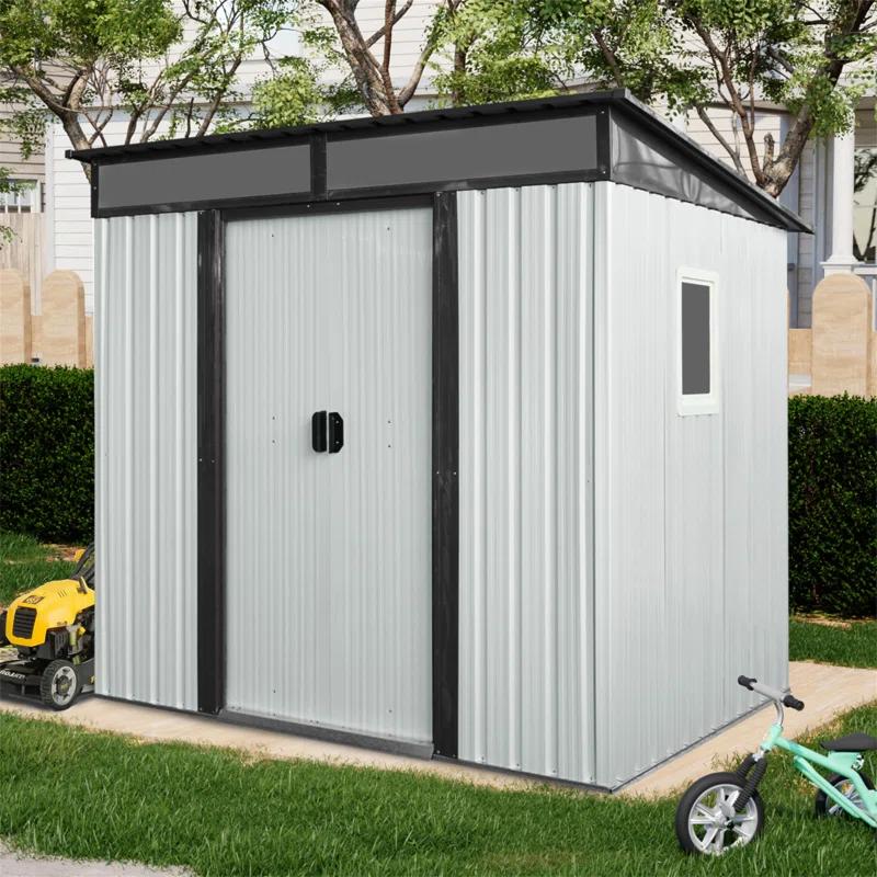 HLILish 6Ft X 5Ft Outdoor Metal Storage Shed With Window And Transparent Plate For Garden, Lawn
