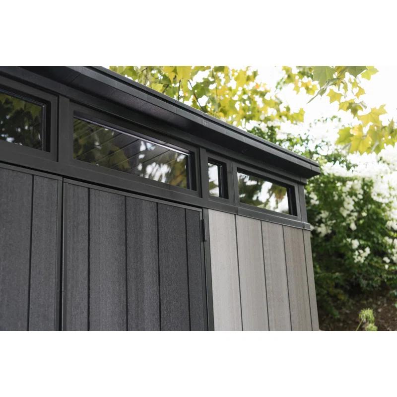 Keter Artisan 7x7 ft. Modern Durable Resin Outdoor Storage Shed With Floor and Double Doors for Garden Patio Furniture and Tools, Grey