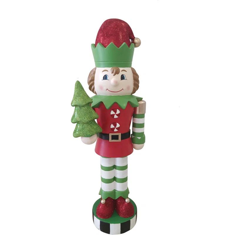Fraser Hill Farm 48-inch Elf Nutcracker Figurine Holding Tree in Red/Green