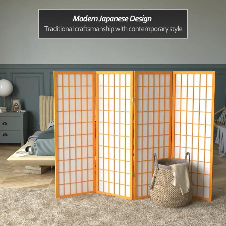 Red Lantern 4 ft. Short Window Pane Shoji Screen - Honey - 4 Panels