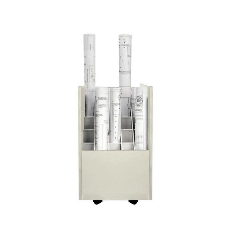 20-Slot Mobile Rolling Wood Blueprint Roll File Large Document Organizer