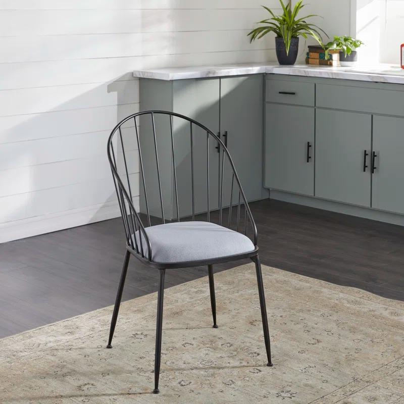 Marlowe Upholstered Metal Windsor Back Side Chair in Black
