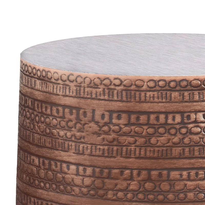 Simpli Home Johnsen 30"W Metal Boho Modern Round Coffee Table with Textured Detail, Assembled