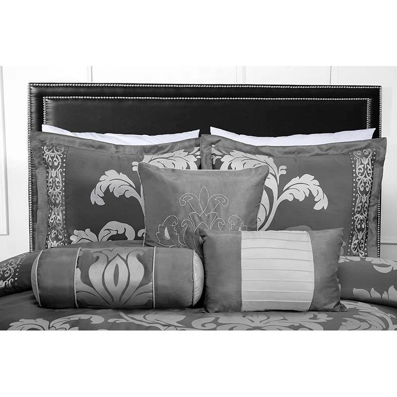 Chezmoi Collection Royale Jacquard Floral 7 Piece Comforter Set