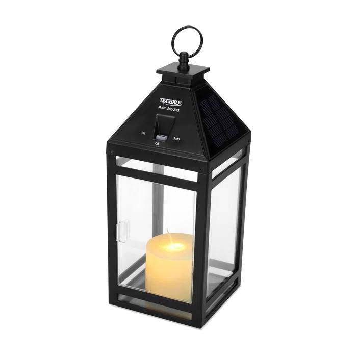 Techko 12.2'' H Tabletop Solar Lantern with Motorized LED Candle Included