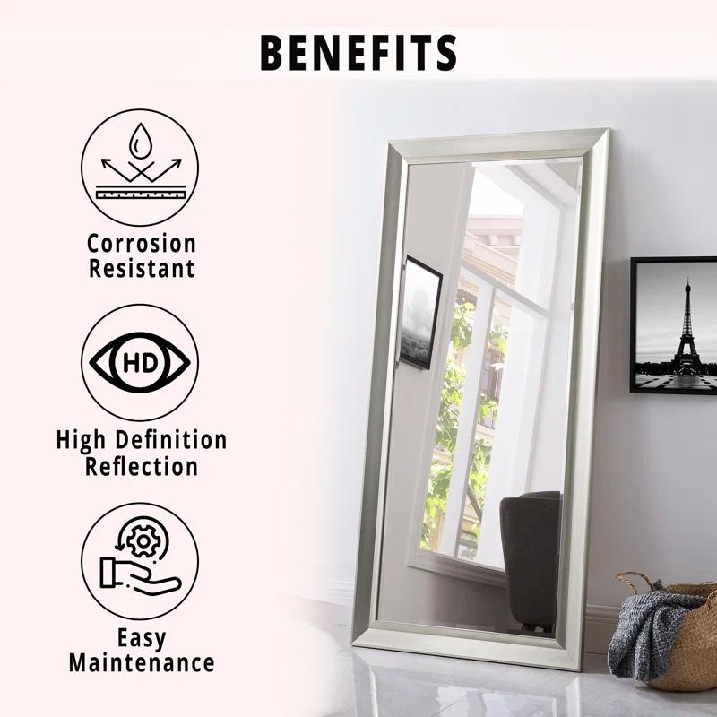Red Barrel Studio® Chappell Beveled Full Length Huge Floor Mirror XL Mirror Large Standing Silver Floor Mirror