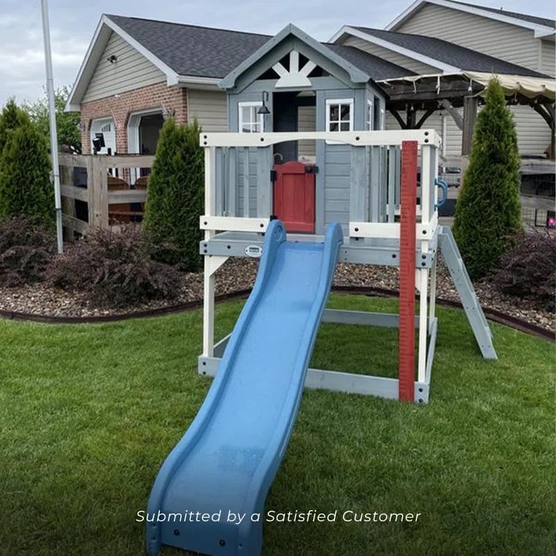 Backyard Discovery Backyard Discovery Beacon Heights Cedar Wooden Elevated Kids Playhouse with Wave Slide, Play Kitchen, and Deck