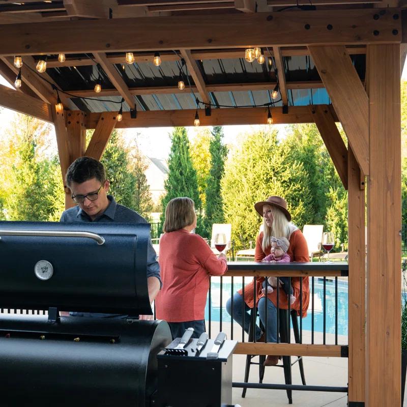 Backyard Discovery Backyard Discovery Granada 10' x 9' Cedar Wood Outdoor BBQ Grill Gazebo with Hardtop Galvanized Steel Roof and Bar Tops